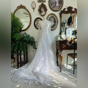 Vintage lace long sleeve wedding gown
